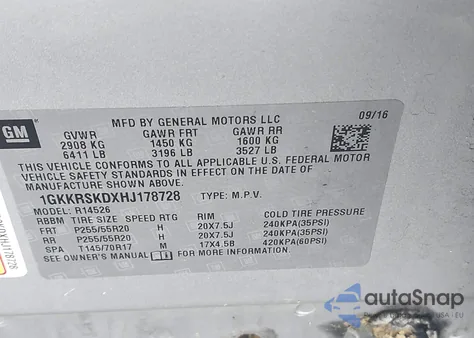 2017 GMC Acadia Limited z USA, uszkodzony, nr VIN 1GKKRSKDXHJ178728